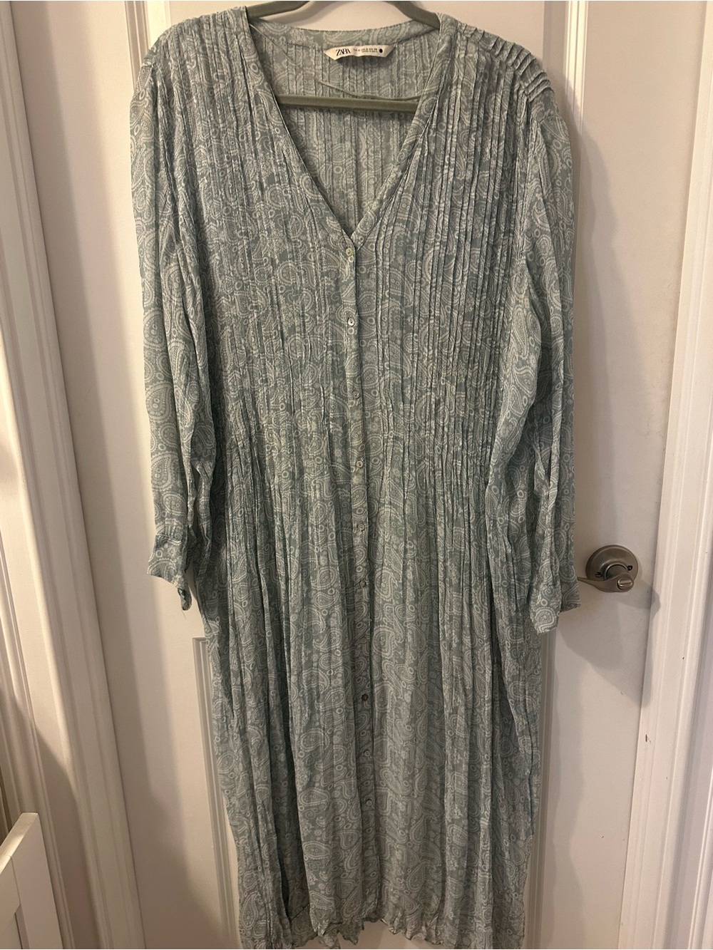 Zara Sage Paisley Pleated Maxi Dress